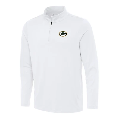 Men's Antigua White Green Bay Packers Reprocess Quarter-Zip Top
