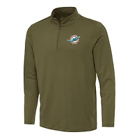 Men's Antigua Olive Miami Dolphins Reprocess Quarter-Zip Top