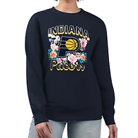 Women's G-III 4Her by Carl Banks Navy Indiana Pacers Flowers Team Logo Graphic Fleece Crewneck Pullover Sweatshirt