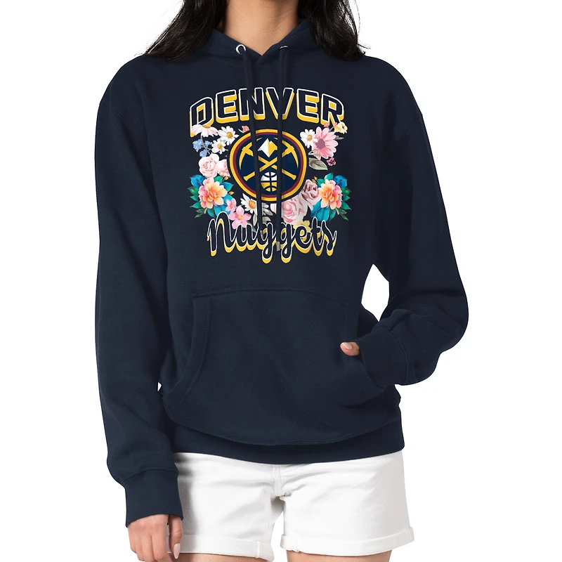Women's G-III 4Her by Carl Banks Navy Denver Nuggets Flowers Team Logo Graphic Fleece Pullover Hoodie