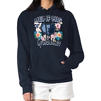 Women's G-III 4Her by Carl Banks Navy Memphis Grizzlies Flowers Team Logo Graphic Fleece Pullover Hoodie