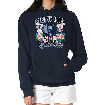 Women's G-III 4Her by Carl Banks Navy Memphis Grizzlies Flowers Team Logo Graphic Fleece Pullover Hoodie