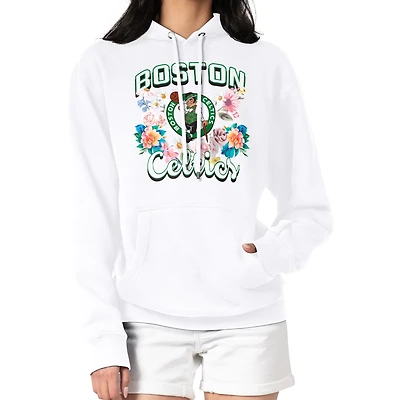 Women's G-III 4Her by Carl Banks White Boston Celtics Flowers Team Logo Graphic Fleece Pullover Hoodie