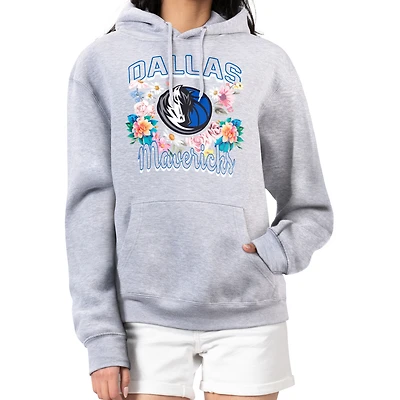 Women's G-III 4Her by Carl Banks Heather Gray Dallas Mavericks Flowers Team Logo Graphic Fleece Pullover Hoodie