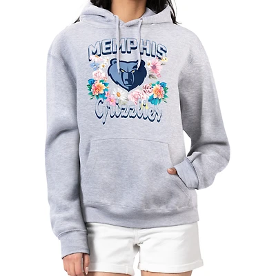 Women's G-III 4Her by Carl Banks Heather Gray Memphis Grizzlies Flowers Team Logo Graphic Fleece Pullover Hoodie