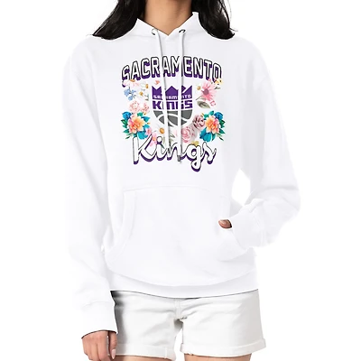 Women's G-III 4Her by Carl Banks White Sacramento Kings Flowers Team Logo Graphic Fleece Pullover Hoodie