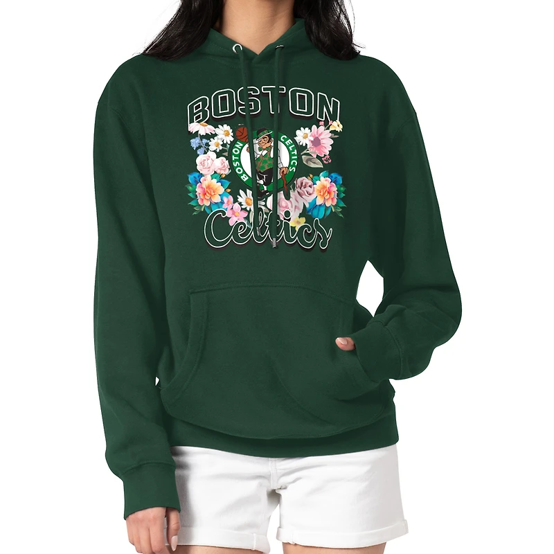 Women's G-III 4Her by Carl Banks Green Boston Celtics Flowers Team Logo Graphic Fleece Pullover Hoodie