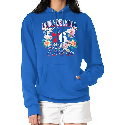 Women's G-III 4Her by Carl Banks Royal Philadelphia 76ers Flowers Team Logo Graphic Fleece Pullover Hoodie