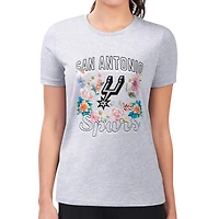 Women's G-III 4Her by Carl Banks Heather Gray San Antonio Spurs Super-Slim Fit Lightweight Flowers Team Logo Graphic T-Shirt