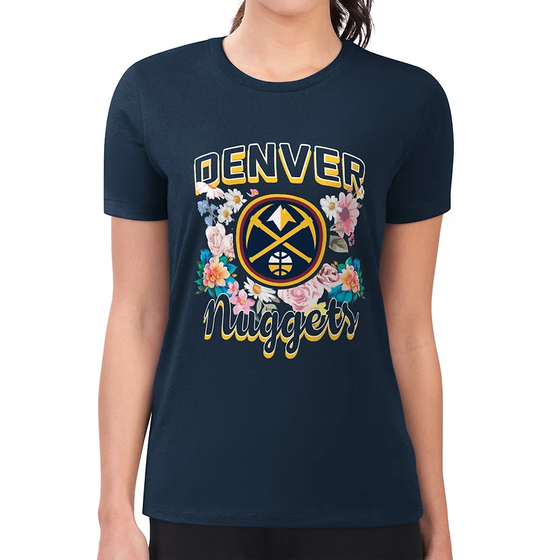 Women's G-III 4Her by Carl Banks Navy Denver Nuggets Super-Slim Fit Lightweight Flowers Team Logo Graphic T-Shirt