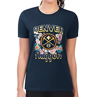 Women's G-III 4Her by Carl Banks Navy Denver Nuggets Super-Slim Fit Lightweight Flowers Team Logo Graphic T-Shirt