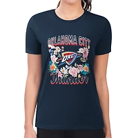 Women's G-III 4Her by Carl Banks Navy Oklahoma City Thunder Super-Slim Fit Lightweight Flowers Team Logo Graphic T-Shirt