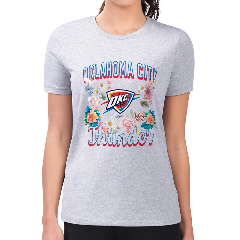 Women's G-III 4Her by Carl Banks Heather Gray Oklahoma City Thunder Super-Slim Fit Lightweight Flowers Team Logo Graphic T-Shirt