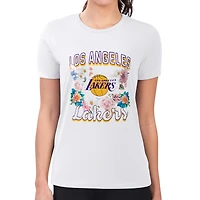 Women's G-III 4Her by Carl Banks White Los Angeles Lakers Super-Slim Fit Lightweight Flowers Team Logo Graphic T-Shirt
