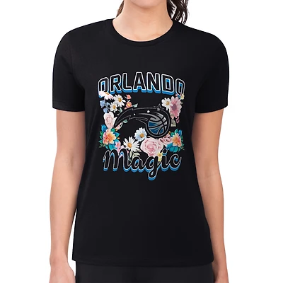 Women's G-III 4Her by Carl Banks Black Orlando Magic Super-Slim Fit Lightweight Flowers Team Logo Graphic T-Shirt