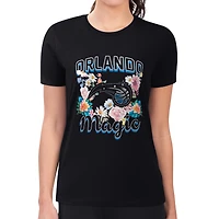 Women's G-III 4Her by Carl Banks Black Orlando Magic Super-Slim Fit Lightweight Flowers Team Logo Graphic T-Shirt