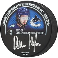 Quinn Hughes Vancouver Canucks Autographed 2024 Norris Trophy Winner Hockey Puck - Limited Edition of 143