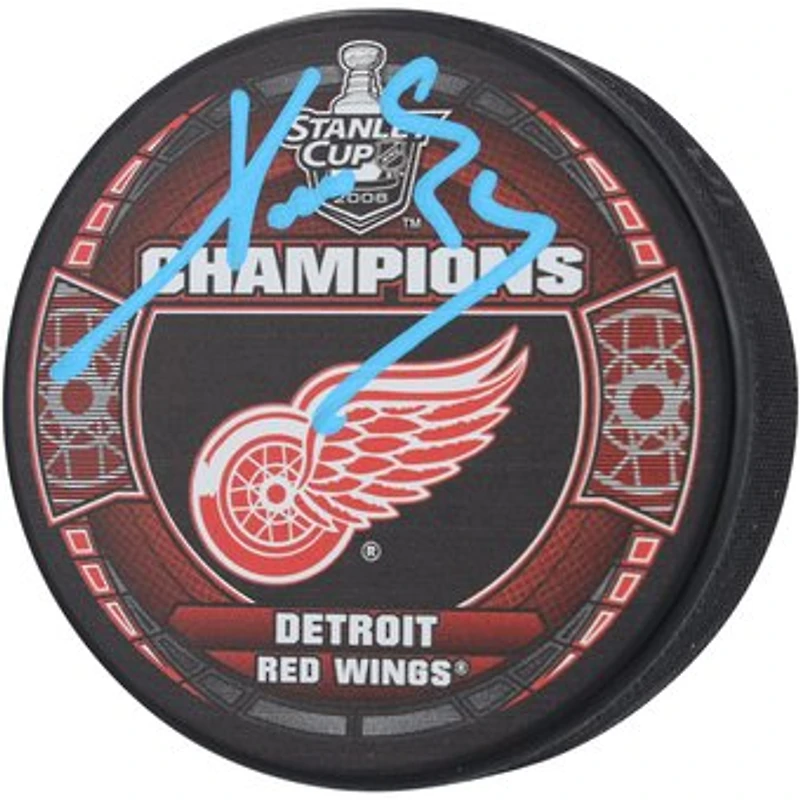 Pavel Datsyuk Detroit Red Wings Autographed 2008 Stanley Cup Champions Logo Hockey Puck