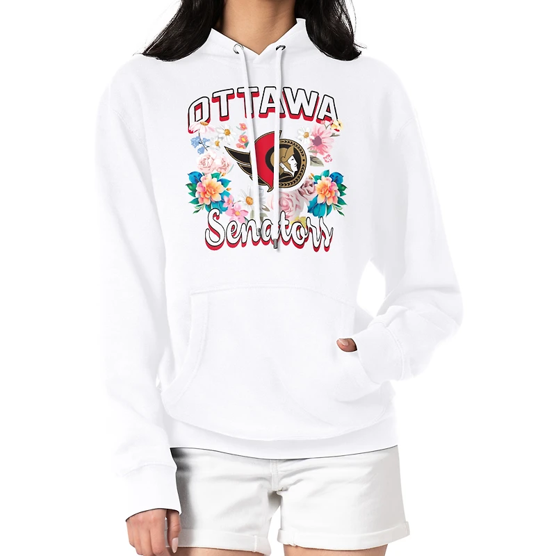 Women's G-III 4Her by Carl Banks White Ottawa Senators Flower Logo Pullover Hoodie