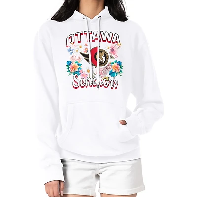 Women's G-III 4Her by Carl Banks White Ottawa Senators Flower Logo Pullover Hoodie