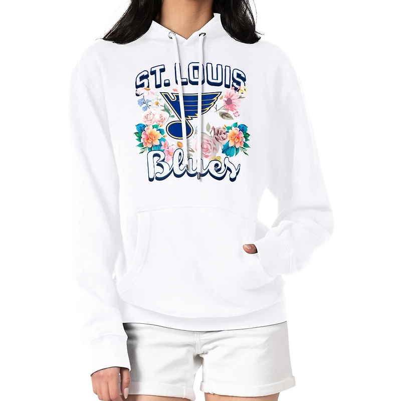 Women's G-III 4Her by Carl Banks White St. Louis Blues Flower Logo Pullover Hoodie