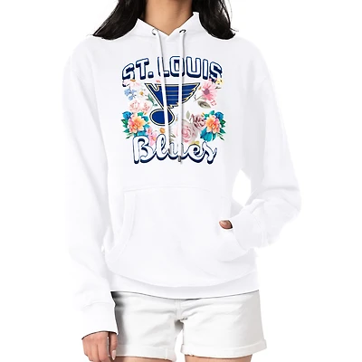 Women's G-III 4Her by Carl Banks White St. Louis Blues Flower Logo Pullover Hoodie