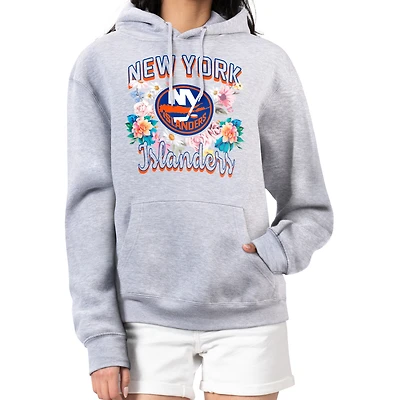 Women's G-III 4Her by Carl Banks Heather Gray New York Islanders Flower Logo Pullover Hoodie