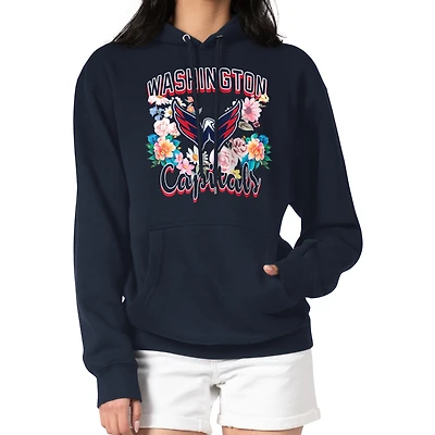 Women's G-III 4Her by Carl Banks Navy Washington Capitals Flower Logo Pullover Hoodie