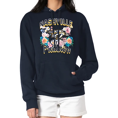 Women's G-III 4Her by Carl Banks Navy Nashville Predators Flower Logo Pullover Hoodie