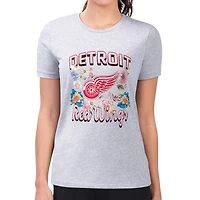 Women's G-III 4Her by Carl Banks Heather Gray Detroit Red Wings Super-Slim Fit Lightweight Flower Logo T-Shirt