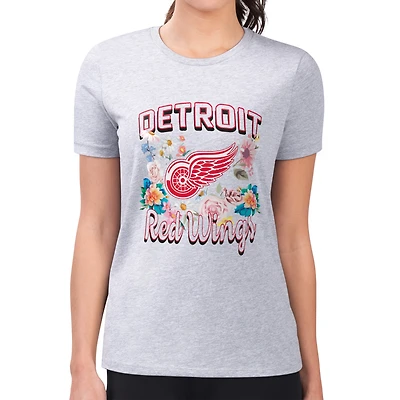 Women's G-III 4Her by Carl Banks Heather Gray Detroit Red Wings Super-Slim Fit Lightweight Flower Logo T-Shirt