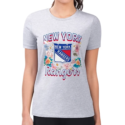 Women's G-III 4Her by Carl Banks Heather Gray New York Rangers Super-Slim Fit Lightweight Flower Logo T-Shirt
