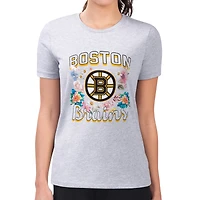 Women's G-III 4Her by Carl Banks Heather Gray Boston Bruins Super-Slim Fit Lightweight Flower Logo T-Shirt