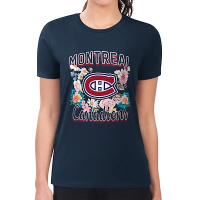 Women's G-III 4Her by Carl Banks Navy Montreal Canadiens Super-Slim Fit Lightweight Flower Logo T-Shirt