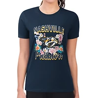 Women's G-III 4Her by Carl Banks Navy Nashville Predators Super-Slim Fit Lightweight Flower Logo T-Shirt