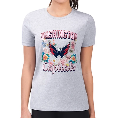 Women's G-III 4Her by Carl Banks Heather Gray Washington Capitals Super-Slim Fit Lightweight Flower Logo T-Shirt