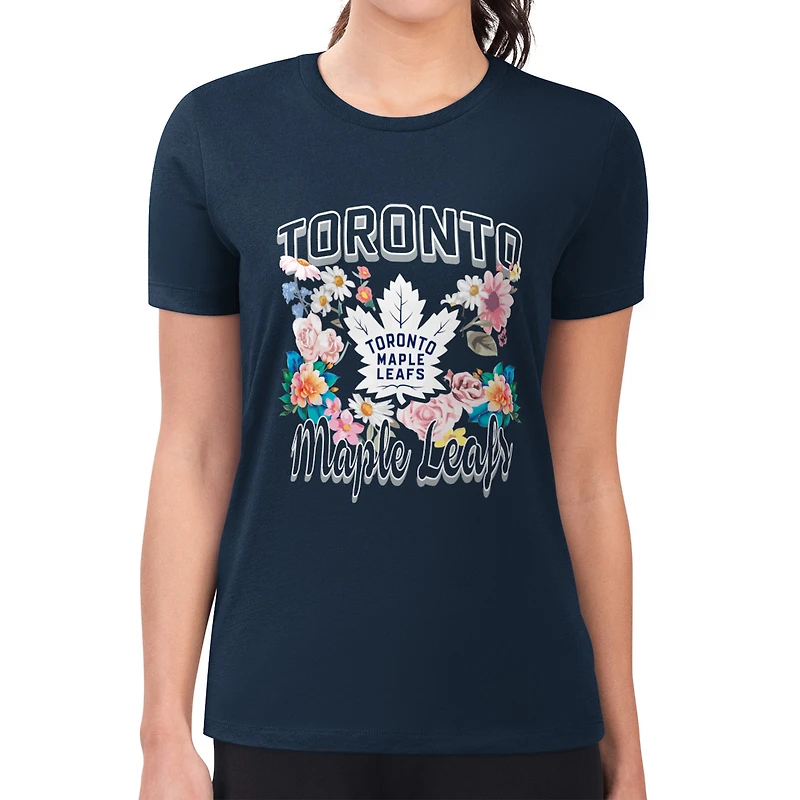Women's G-III 4Her by Carl Banks Navy Toronto Maple Leafs Super-Slim Fit Lightweight Flower Logo T-Shirt