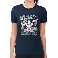 Women's G-III 4Her by Carl Banks Navy Toronto Maple Leafs Super-Slim Fit Lightweight Flower Logo T-Shirt