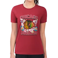 Women's G-III 4Her by Carl Banks Red Chicago Blackhawks Super-Slim Fit Lightweight Flower Logo T-Shirt