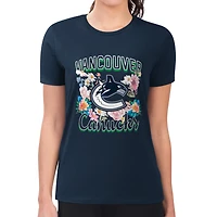 Women's G-III 4Her by Carl Banks Navy Vancouver Canucks Super-Slim Fit Lightweight Flower Logo T-Shirt