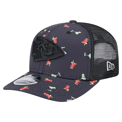 Men's New Era  Navy/Black Kansas City Chiefs Adventure Drinks Pattern 9SEVENTY Stretch-Snap Hat