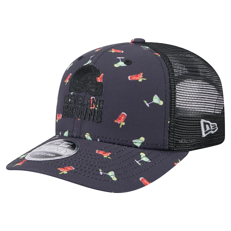 Men's New Era  Navy/Black Cleveland Browns Adventure Drinks Pattern 9SEVENTY Stretch-Snap Hat