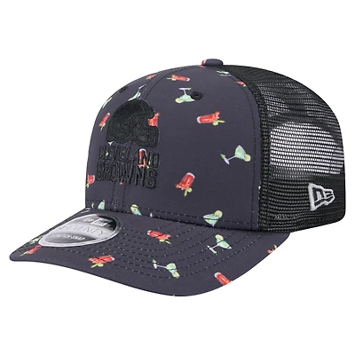 Men's New Era  Navy/Black Cleveland Browns Adventure Drinks Pattern 9SEVENTY Stretch-Snap Hat