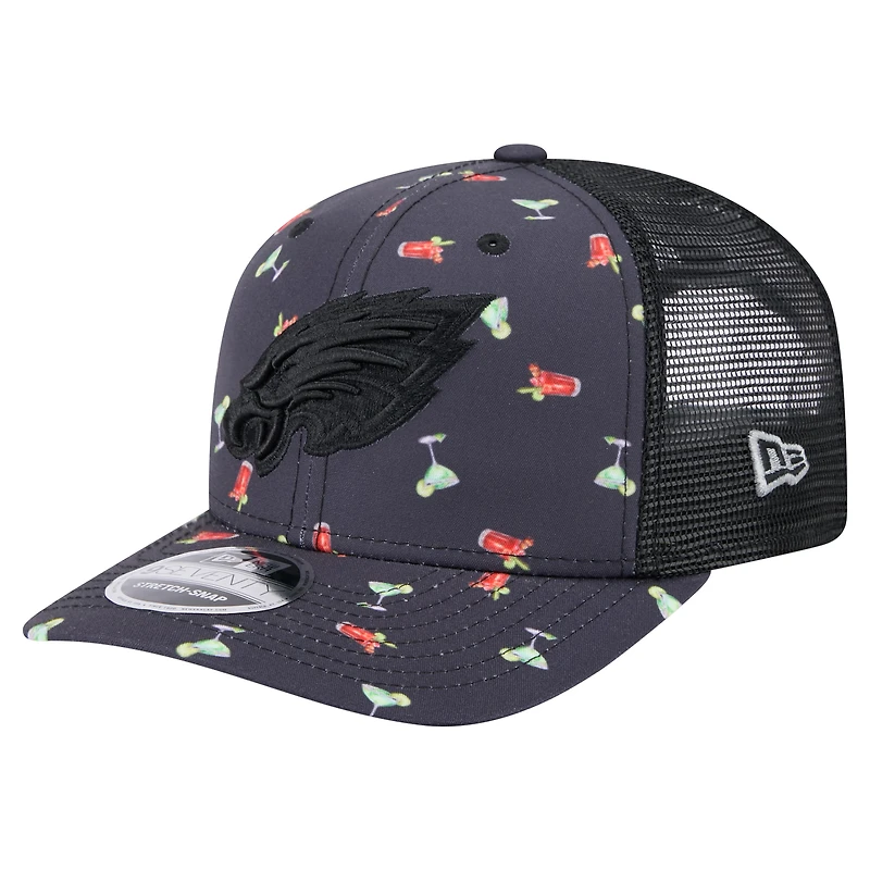 Men's New Era Navy/Black Philadelphia Eagles Adventure Drinks Pattern 9SEVENTY Stretch-Snap Hat