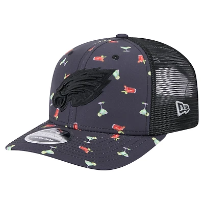 Men's New Era  Navy/Black Philadelphia Eagles Adventure Drinks Pattern 9SEVENTY Stretch-Snap Hat