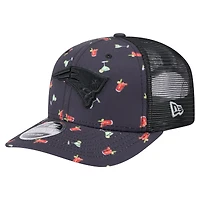 Men's New Era  Navy/Black New England Patriots Adventure Drinks Pattern 9SEVENTY Stretch-Snap Hat