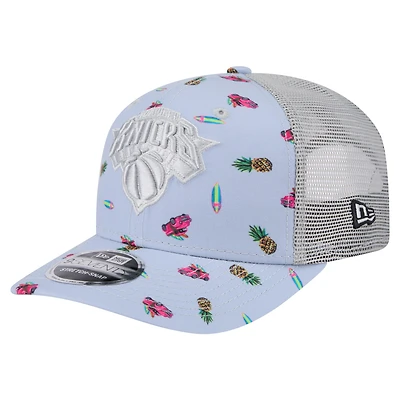 Men's New Era Light Blue/Gray New York Knicks Adventure Aloha Pattern 9SEVENTY Stretch-Snap Hat