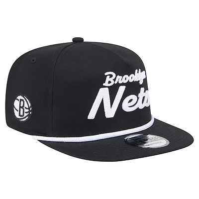 Men's New Era Black Brooklyn Nets Team Text Golfer Snapback Hat