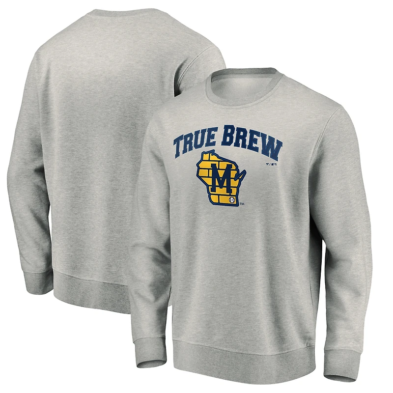 Men's Gray Milwaukee Brewers Heater Pullover Sweatshirt