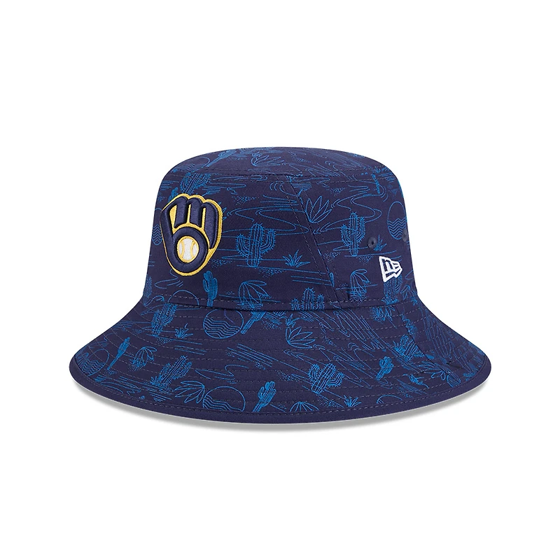 Youth New Era  Navy Milwaukee Brewers 2025 Spring Training All Over Print Bucket Hat